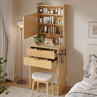 Table de toilette moderne en bois avec miroir éclairé et tiroirs multi-rangements pour chambre à coucher