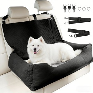 Funda de asiento de coche para perros con cama, rectangular, negra, asiento de seguridad para viajes de mascotas. - Product Image 1