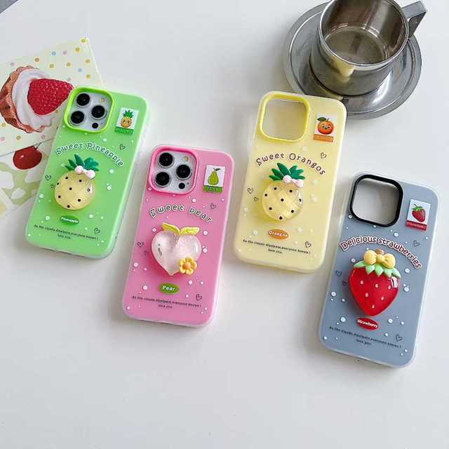 Anime Cute Cartoon Epoxy Fruit Hello Kitty Mirror Phone Case for iPhone 17 Air 16 15 Plus 14 Pro Max 13 12 Shockproof Back Cover