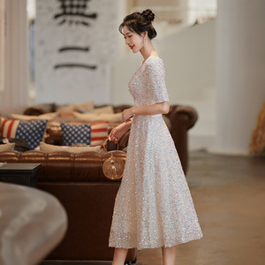White Evening Gown Scoop Neck Natural Waist 3D Patterns Elegant For Coming Of Age Ceremony - Product Image 4
