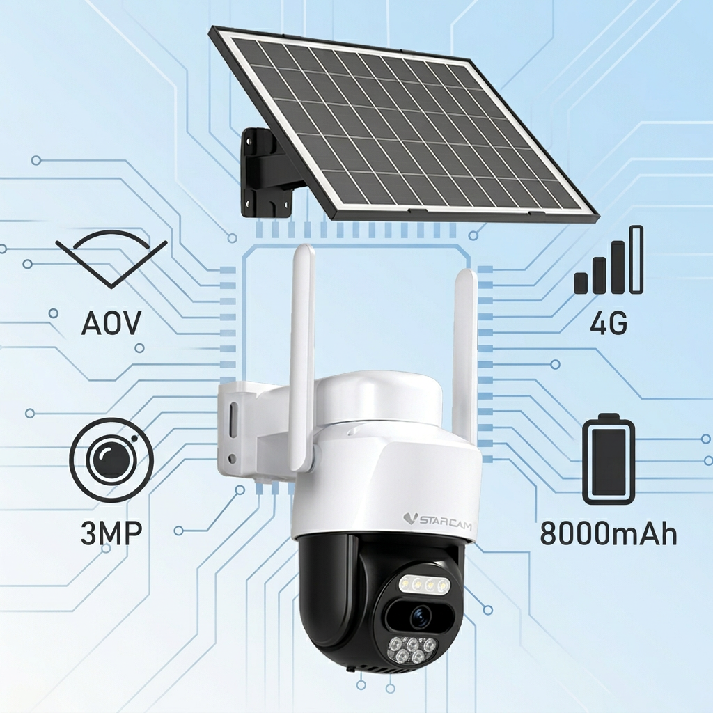 4G LTE Security Camera Solar Powered Dual Lens 360° View Pan Tilt Auto Tracking Color Night Vision No WiFi Needed Outdoor Camera
