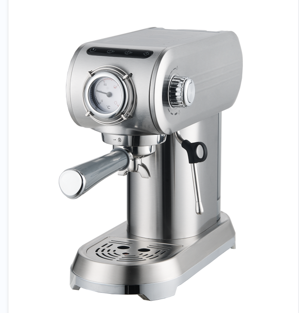 Stainless Steel Electric Espresso Coffee Machine with Manual Milk Frother Semi-Automatic Simple Style for Home Office Hotel Use