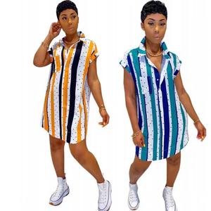 Abito Camicia Estivo da Donna con Stampa Digitale a Righe e Pois, Manica Corta, Casual, per l'Estate - Product Image 2