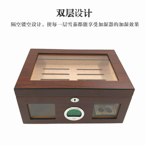 Boîte à cigares classique en bois massif laqué avec fenêtre transparente, humidificateur intégré, coupe-cigares, cèdre espagnol, anti-humidité, rectangulaire - Product Image 3