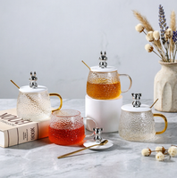 Tasse en verre martelé mignonne de 400 ml avec couvercle et poignée en forme d'ours argenté, écologique, résistante à l'ébullition, design classique pour café/thé, usage quotidien
