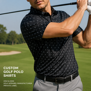 Camiseta Polo Personalizada con Estampado de Club de Golf para Hombre, Negra, de Alto Rendimiento, Secado Rápido, Elástica, Fabricante de Ropa con Marca Privada OEM ODM - Product Image 1