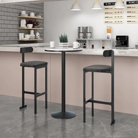 Vente en gros Table de bar et chaises de luxe en marbre léger et luxueux Ensemble chaise haute en cuir avec support personnalisé