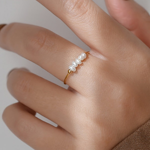 EManco Classic Style Stainless Steel <strong>Rings</strong> 18K Gold Plated Tarnish Free Fresh Water Pearl <strong>Rings</strong> for Girls for Engagement - Product Image 6