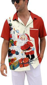 Camisa de bolos de vacaciones de Navidad abotonada de manga corta informal para hombre Diseño divertido () con impresión digital - Product Image 4