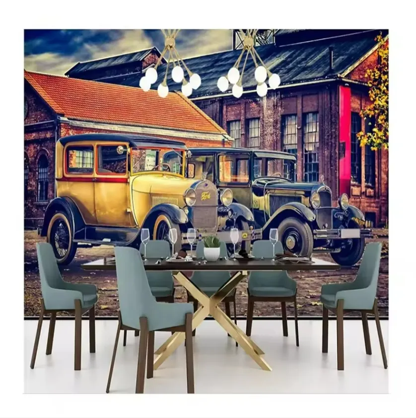 Eropa Retro Kota 3d Wallpaper Vintage klasik mobil Mural dekorasi rumah ruang tamu Wallpaper