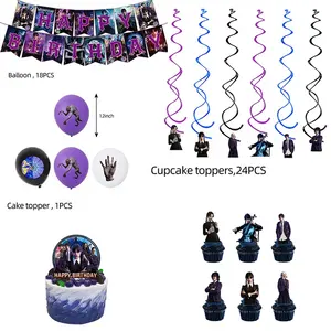 2023 TV Show Wednesday Addams Balloons Girls Party Plates Decor Supplies Balloons Kids Birthday Party Decoration Set