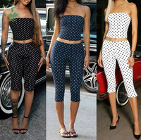 Nuevo Conjunto de Dos Piezas con Estampado de Lunares para Mujer, Top sin Tirantes y Pantalones Ajustados, Ropa de Mujer 2026