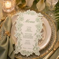 Carte de table et menu de mariage personnalisés en dentelle française découpée au laser, pour banquet en plein air, motif floral élégant, vente en gros