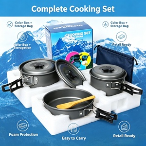 <span class=keywords><strong>Outdoor</strong></span> Camping Kookgerei <span class=keywords><strong>Set</strong></span> voor 2 3 personen Opvouwbare geanodiseerde aluminium pot Koekenpan met deksels voor wandelen Trekking - Product Image 4