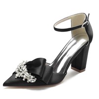Chaussures de Mariage à Talon Épais et Bout Pointu avec Strass Diamantés, Nœud Papillon, pour Mariée et Demoiselle d'Honneur