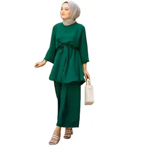 Wholesale tunique femme muslim sets islamic clothing women's abaya for eid two pieces suit baju kurung 2021 malaysia