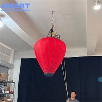 Lanterne rouge géante gonflable sur mesure, lanterne gonflable avec bande verticale noire, ornement suspendu lumineux à LED