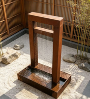 Fontaine de jardin moderne en acier Corten rouillé rouge avec cascade LED extérieure pour bassins, jardins, piscines, murs et décoration artistique résistante aux intempéries