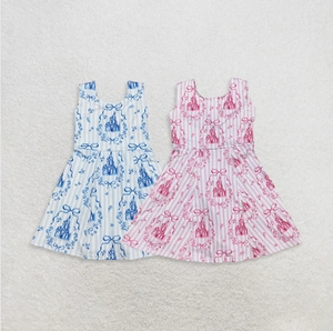 Vestido Deportivo de Verano para Niñas Pequeñas, Color Rosa, con Lazo, Estilo Coqueta, con Pantalones Cortos Incorporados, Estampado y Transpirable - Product Image 1