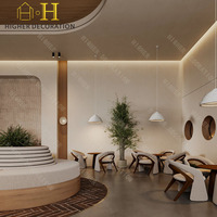 Comptoirs de café, design d'intérieur de café, vitrines de café, style Wabi Sabi, tons bois, pour boulangerie et café