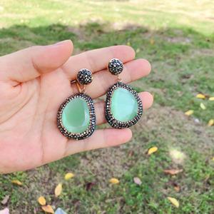 Commercio all'ingrosso turco design pave crystal cat eye stone pendant ciondola l'orecchino strass stud fashion jewelry orecchini DZE214 - Product Image 6