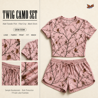 Ensemble de sport rose à imprimé floral au-dessus du genou pour femme, avec crop top à manches courtes et short à cordon de serrage, vente en gros, ODM