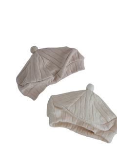 Kkwabaegi béret tricoté crème pour enfants mignon chapeau en laine d'hiver texturé chapeau en tissu uni pour les tout-petits nouveau-nés pour la plage en plein air - Product Image 1