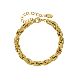 European and American Style simple Cool Chunky Stainless steel chain bracelet 18K Gold Plated Thick Chain Bracelet