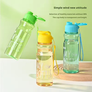 1pc 500ML Transparent <b>Flip</b> <b>Top</b> Water <b>Bottle</b> Portable Water Cup <b>With</b> Strap for Outdoor Sports Fitness Travel Fashion <b>Bottle</b> - Product Image 2