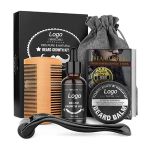 Custom Private Label Price Best Beard Care Set Trimmer Roller Comb Balm Brush Oil Beard Growth Kit