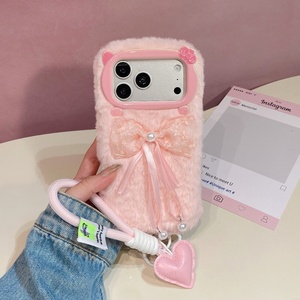 Nouvelle Coque de Téléphone en Peluche avec Nœud Papillon et Perles pour <span class=keywords><strong>iPhone</strong></span> 17 Pro Max, Antichoc, Couverture Intégrale, Coque Souple avec Cordon de Suspension Style Fille - Product Image 4