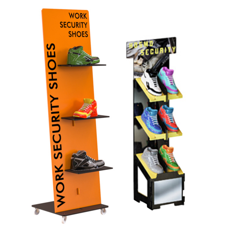 Modern for Shop Floor to Ceiling Wooden Plywood Rotating Shoe Display Rack with Custom Logo for Store Use — view 2
