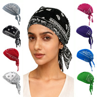 Topi Kerudung Bajak Laut Katun Murni, Bernapas, Menyerap Keringat, Motif Bunga Mete, Rajutan Tipis, Gaya Etnik, Durag