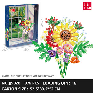 JIESTAR JJ9028 976PCS Série Fleurs Bouquet d'été <span class=keywords><strong>Vase</strong></span> Ornement Blocs de construction Modèle Jouet éducatif technique Cadeau de festival - Product Image 6