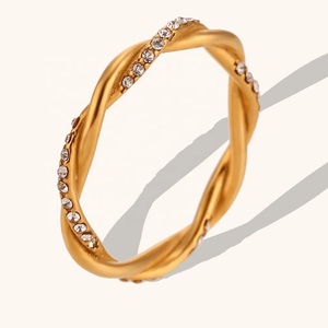 Dingran 패션 보석 트위스트 링 스테인레스 스틸 18k 골드 도금 지르콘 반지 - Product Image 1