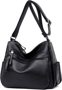 Sac à bandoulière en simili cuir noir pour femmes, sac à bandoulière multi-poches avec sangle réglable, sac à main Hobo de grande capacité pour le quotidien - Product Image 3