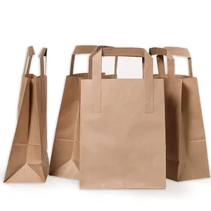 Wholesale Brown Flat Handle Paper Bags with External Handle Design Durable Kraft Shopping Bags for Retail Clothing Gifts Bakery - Product Image 1