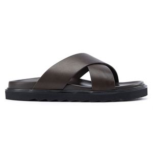 Chaussons pour hommes en cuir véritable antidérapants, dessus en cuir de vachette de qualité supérieure, doux, confortables, respirants, sandales plates pour la maison, tongs - Product Image 6