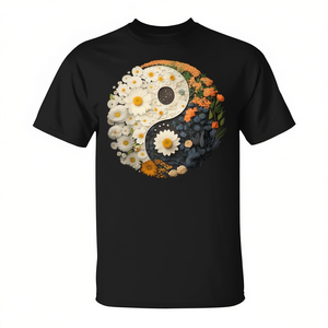 T-shirt con simbolo floreale Yin Yang Taijitu, nera, taglia unisex per adulti - Product Image 2