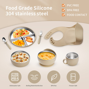 Cross-border <strong>Children's</strong> Silicone Tableware <strong>Set</strong> with Stainless Steel Liner for Independent Eating Fresh and Cute Design - Product Image 4