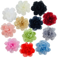 Bunga Organza Satin Korea 6cm, Gaya Kering, Berbentuk Gulungan, Buatan Tangan, Pinggiran Terbakar, Aksesoris DIY untuk Hiasan Pakaian