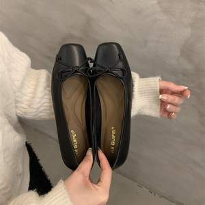 Escarpins argentés à bout bas avec nœud, nouvelle collection printemps 2026, style français, chaussures plates féminines pour femmes, respirantes et confortables - Product Image 2