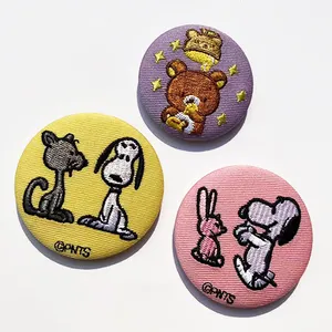 Custom cute embroidered tinplate badge Manufacturer Custom Made Round Shaped Metal Pins Button Badges With Safety Pins