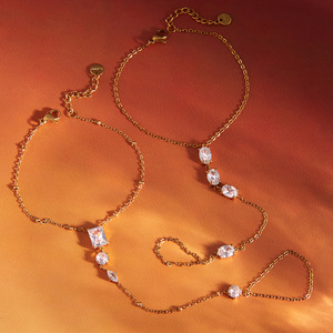 Elegant Women's Stainless Steel Chain <b>Bracelet</b> With Quadrilateral <b>Crystal</b> Inlay Geometric Design Gift Jewelry - Product Image 2