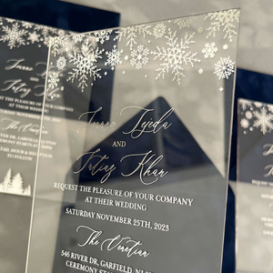 การ์ดเชิญงานแต่งงานแบบอะคริลิคประทับลายฟอยล์สีเงินหรูหราสง่างามพร้อมซองกำมะหยี่ - Product Image 2