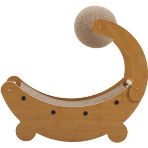 Plateau tournant en sisal pour chat, griffoir en bois massif, lit et griffoir en carton en forme de bateau - Product Image 3