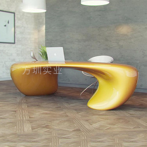 Mostrador de Recepción de Fibra de Vidrio Ovalado, Muebles de Oficina Contemporáneos con Acabado Brillante para Edificios de Oficinas - Product Image 1