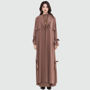 Customizable Modest Muslim Women Open <strong>Abaya</strong> with <strong>Unique</strong> Sleeve Cuff and Lapel Designer Style - Product Image 1