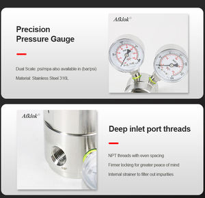 Regulador de Nitrogênio Ajustável em Aço Inoxidável Alta Pressão 3000 Psi Medidor de Fluxo de Gás ou Gás de Alta Pureza OEM, ODM 1 Ano, 1 Ano AFK - Product Image 2