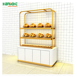 Vitrina Exhibidora de Panadería Moderna y Lujosa con Marco Dorado, Puertas de Vidrio y Base de Almacenamiento para Supermercados y Tiendas de Comestibles - Product Image 1